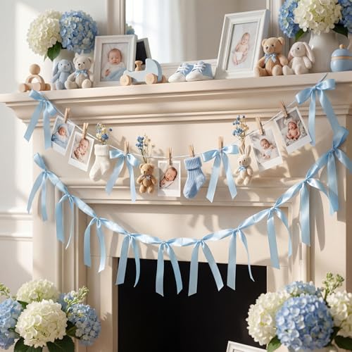Blue Bow Baby Shower Decoration Kit with DIY Clothesline & Bows