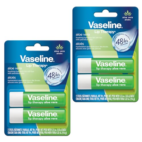Vaseline Lip Therapy Aloe Vera Stick - 48 Hour Hydration, 2 Pack