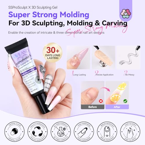 SAVILAND 3D Nail Gel Kit with Chrome Powder - No Wipe Sculpting & Art Supplies