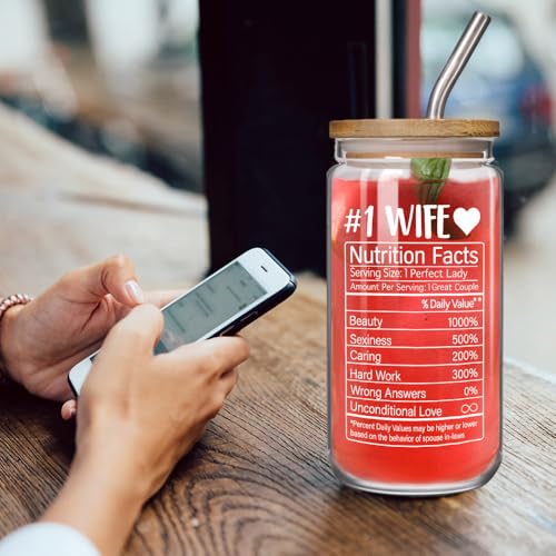 16oz Glass Cup with Lid & Straw - Perfect Gift for Wife