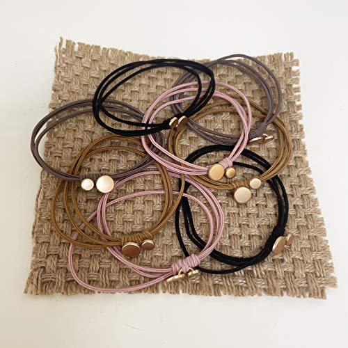 Colorful Hair Ties with Metal Circle Beads - 8 Count Set