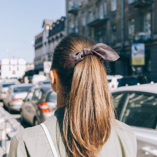 Yaomiao Satin Silk Bunny Ear Bow Scrunchies 12 Pack Hair Ties for Women