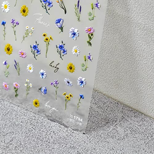 Dedyel 5D Embossed Wildflower Nail Stickers - Spring Floral Designs