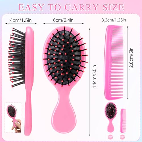 Nuogo Mini Wet Hair Brush & Comb Set for Kids - 24 Pcs Pink