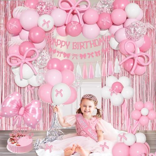 Pink Bow Birthday Decorations Set - 92pcs Party Supplies