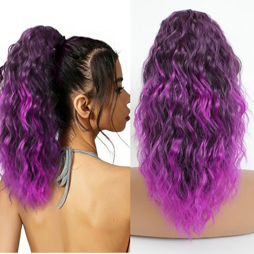 Ombre Purple 16 Inch Wavy Claw Clip Ponytail Extension for Long Hair