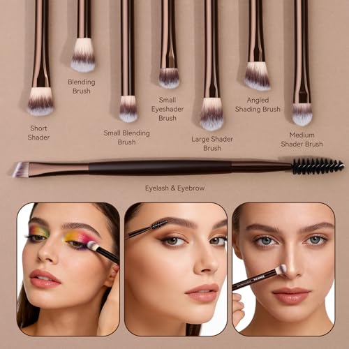 MAANGE 13 PCS Makeup Brush Set - Coffee, Synthetic Bristles with Case