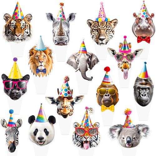 48 Funny Safari Zoo Animal Cupcake Toppers - Jungle Party Decor