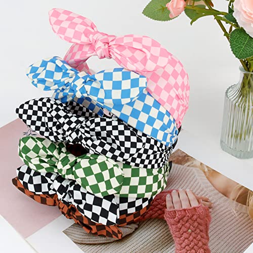 Buffalo Plaid Bunny Ears Headbands - 6 Pack Knotted Hair Accessories