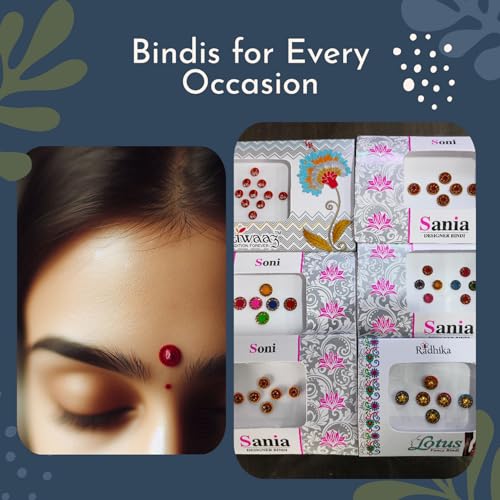 OKU Multicolor Bindi Pack of 5 - Glitter Crystal Self-Adhesive Indian Forehead Stickers