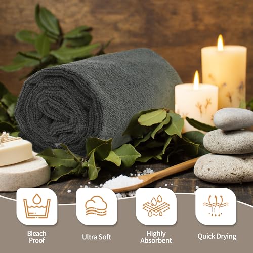 FIXSMITH 12 Pack Grey Microfiber Salon Towels - Quick Dry, 16x27 in