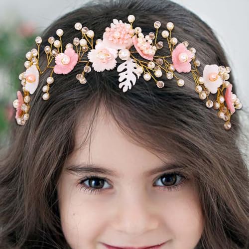 Campsis 2 Piece Pink Floral Flower Girl Headpiece Set