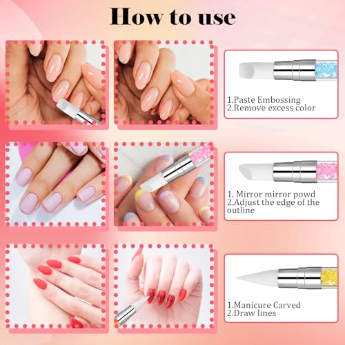Oruola 8pcs Silicone Nail Art Tools Set - Dual Tipped Nail Brushes for Design & Shaping