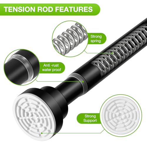Adjustable Tension Curtain Rod 31-77 Inch - Black No Drill