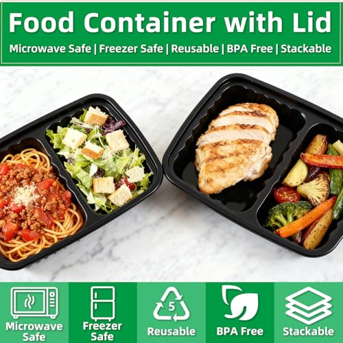 28 oz Meal Prep Containers - 15 Pack, 2 Compartment, BPA-Free