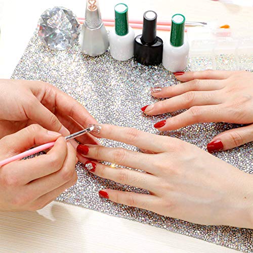 Zonon Rhinestone Nail Art Table Mat and 50mm Crystal Diamond Paperweight Set