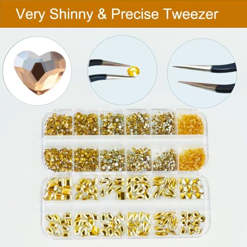 2680 Pcs Champagne Gold Nail Rhinestones & 120 Pcs Charms Set