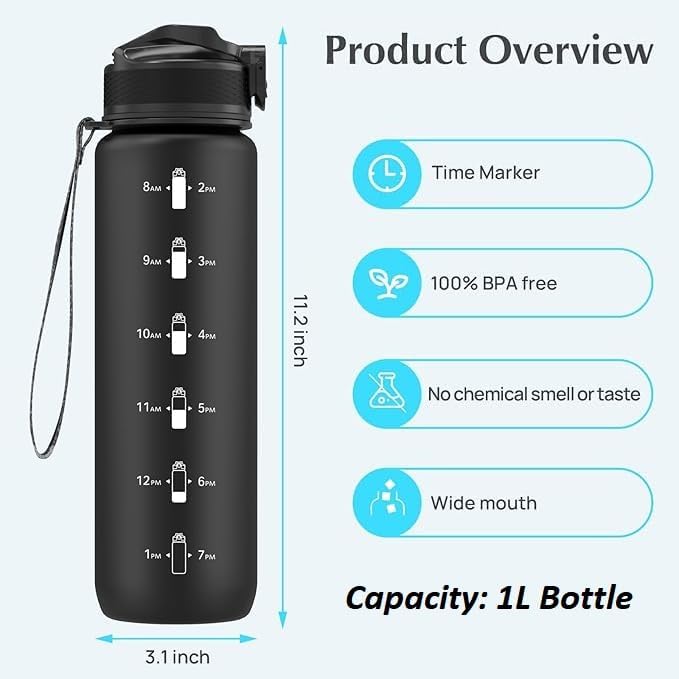 EYQ 32oz Water Bottle with Straw & Time Marker - Blue Purple