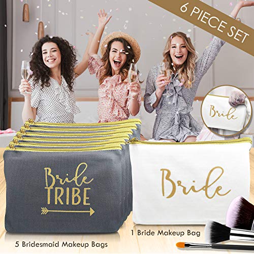 Heather & Willow 6-Piece Bride Tribe Makeup Clutch Set Grey – Bridesmaid & Bride Gift Bags