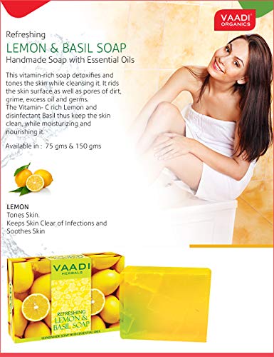 Vaadi Herbals Lemon & Basil Oil Bar Soap - Pack of 4 (5.3 oz Each)