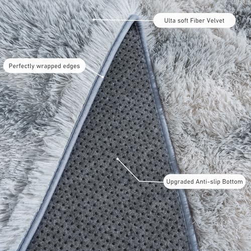 Fluffy Light Grey Area Rug 2x3 - Soft Shaggy Bedroom Carpet