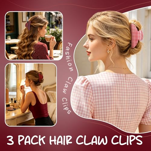 HairChrysm 4.2 Inch Red Acrylic Claw Clips - 3 Pack Large Hair Barrettes