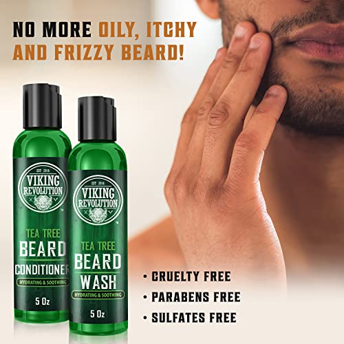 Viking Revolution Beard Wash & Conditioner Set - Tea Tree Oil, 5 oz