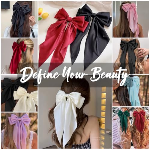 Multicolor TERSE Hair Bows for Women - 10PCS Big Satin Clips