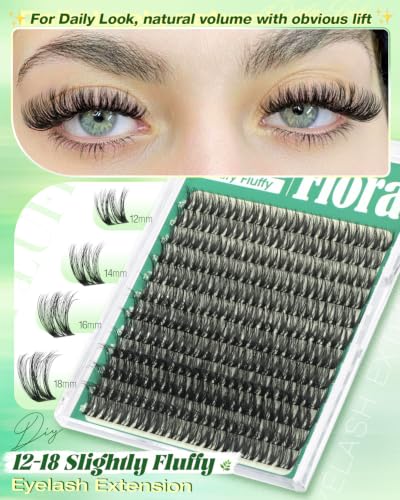 YDAGKH Flora 12-18mm Wispy Natural Cluster Eyelashes - Soft, Fluffy D-Curl Lashes, DIY Volume Extensions, 144 Pcs