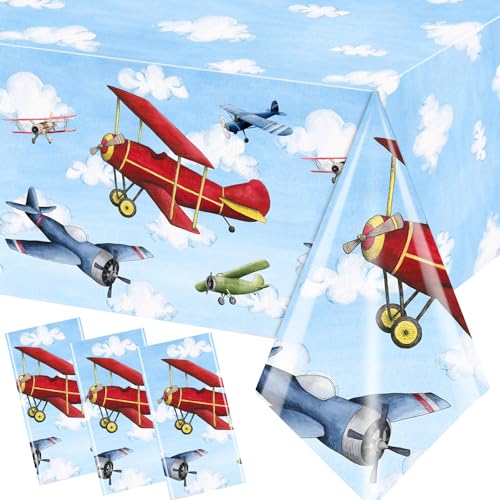 3pcs Airplane Party Tablecloths - Disposable Plastic Covers for Kids