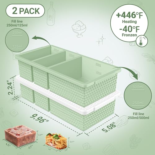 Doasuwish Silicone Freezer Trays with Lid - 2-Pack, 1-Cup & 2-Cup