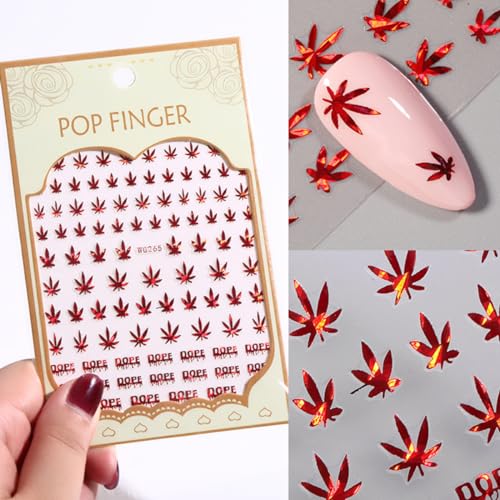 3D Holographic Maple Leaf Nail Stickers - Colorful Nail Art Decals for Manicure