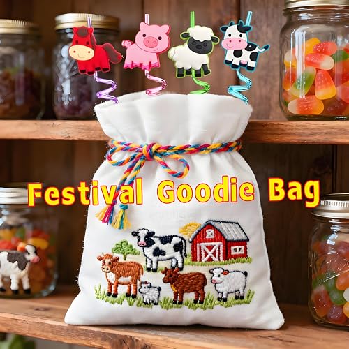 24 Reusable Farm Animal Drinking Straws with Fun Designs