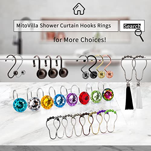 MitoVilla 12PCS Blue Diamond Crystal Shower Curtain Hooks - Rust Proof & Easy Glide