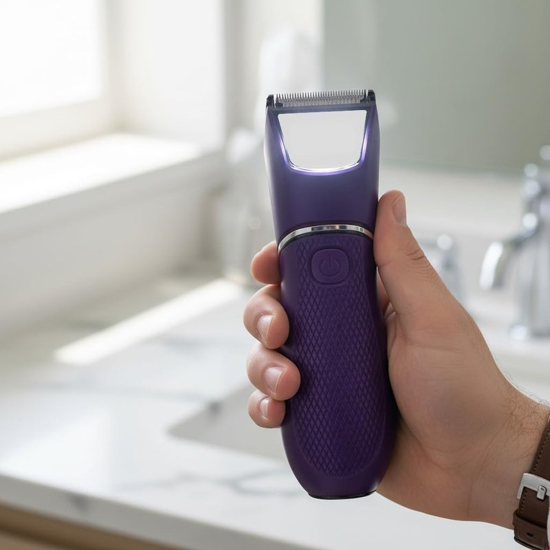 Electric Shaver Trimmer, Purple, Waterproof with Built-in Light, Rechargeable Body Groomer