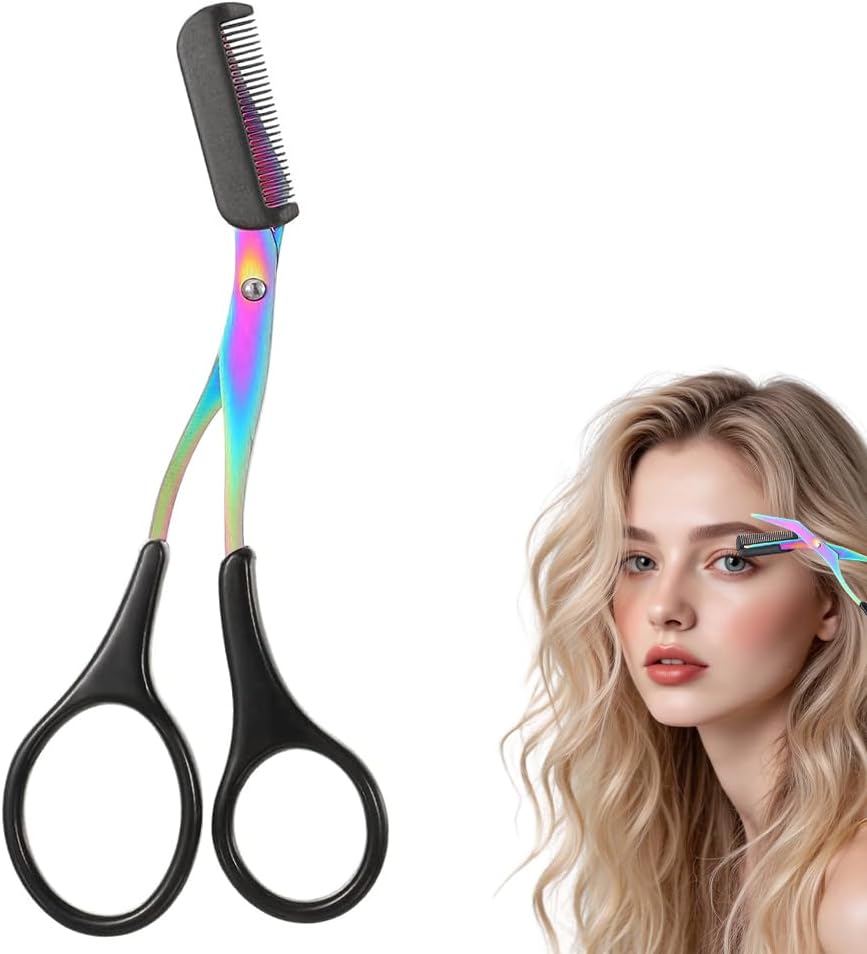 Professional Eyebrow Trimmer Scissor - 2-in-1 Stainless Steel Cutter & Comb | Portable Hair Removal Tool for Women & Men (Black)