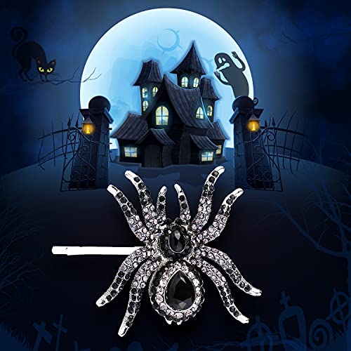 EVER FAITH Austrian Crystal Spider Hair Clip - Black Silver-Tone
