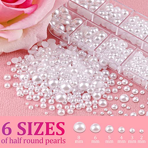 Flatback White Pearls for Nail Art & DIY Crafts - 6 Sizes