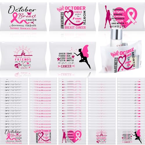 Aliceset 60 Pcs Breast Cancer Awareness Pink Ribbon Makeup Bags - Set of 5 Styles