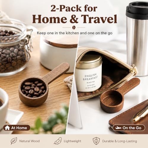 IMIKEYA Wooden Coffee Scoops - 2 Pack Measuring Spoons for Kitchen