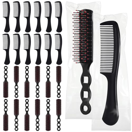 SiliFine 24 Pcs Black Hair Brush and Comb Set for All Hair Types