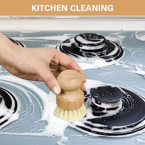Natural Wooden Dish Brush Set with Draining Rack - 3 Pieces