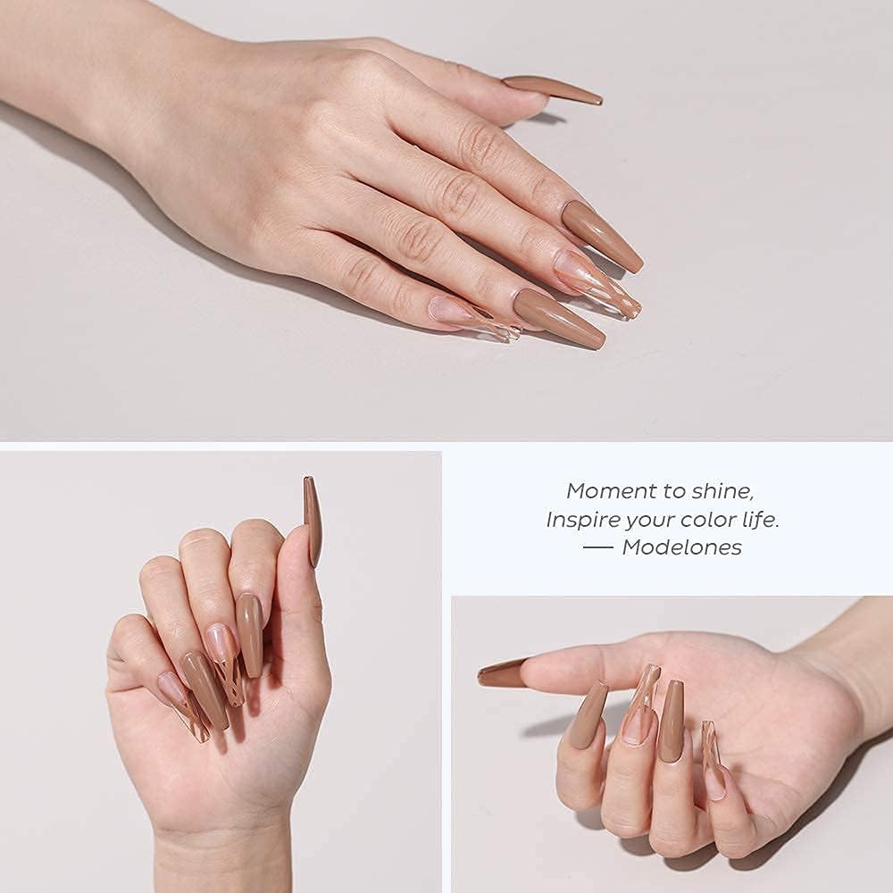 Modelones Gel Nail Polish - Caramel Coffee Brown Soak Off | 15ML Neutral Nude Color for DIY Nail Art & Manicure