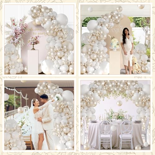 Double Stuffed Pearl White Balloon Arch Kit for Weddings & Showers