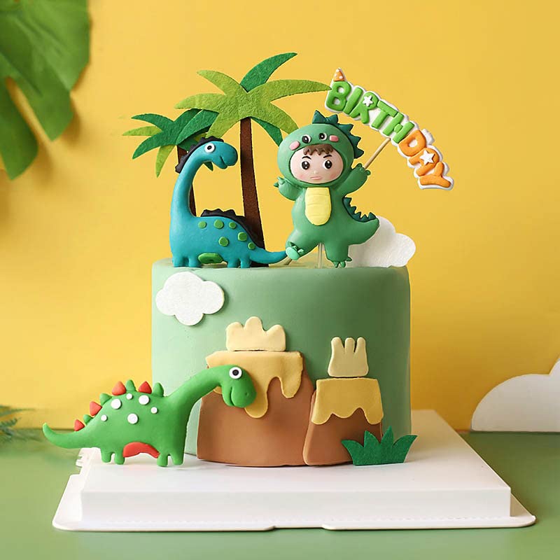 Dinosaur Cake Toppers Set - 9 Pack for Birthday & Baby Shower