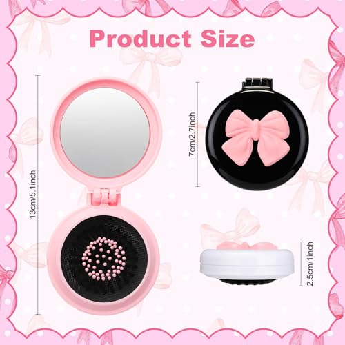 12 Pack Foldable Travel Hair Brush with Mirror - Bow Design, Multi Color