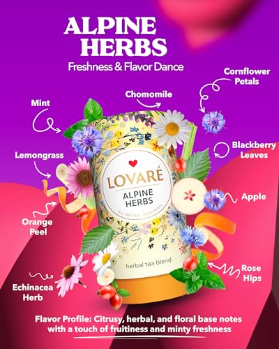 LOVARE Alpine Herbs Herbal Loose Leaf Tea - 80g Blend with Filters