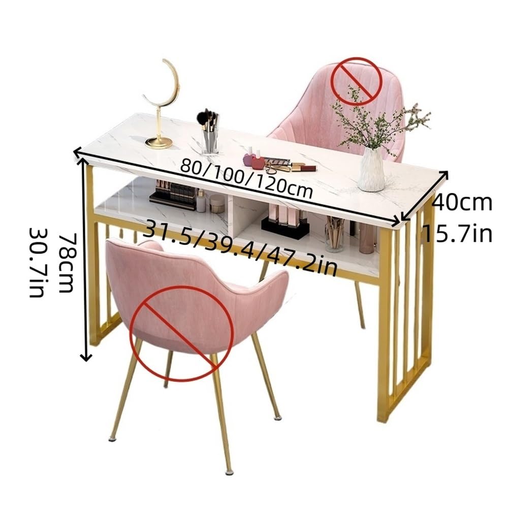 Vpswekans Professional Nail Table with Marble Texture, Double Manicure Desk for Nail Tech, Salon Decor and Beauty Supplies (31.5 * 15.7 * 30.7in)