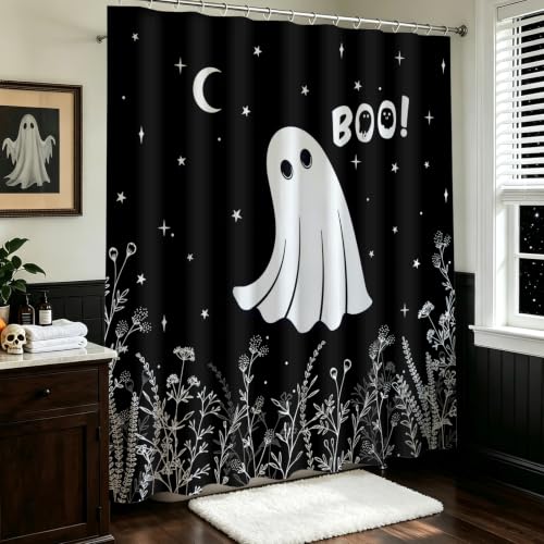 Mocsicka Halloween Ghost Shower Curtain with 12 Hooks - Spooky Bathroom Decor