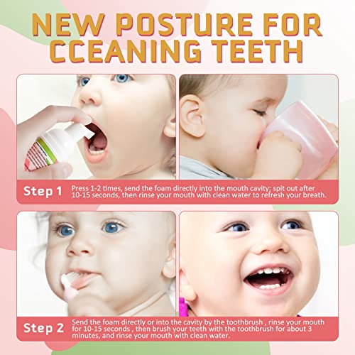 Strawberry Foam Toothpaste for Kids 2 Pack, Low Fluoride, U-Shaped Toothbrush Compatible, 1.06 oz